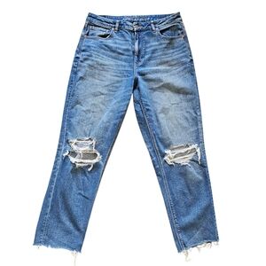 American Eagle Curvy High Rise Blue Denim Jeans with Frayed Hem Size 12 Long